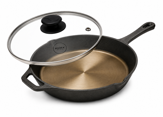 Gepolijste skillet gietijzeren koekenpan - 30 cm inclusief deksel