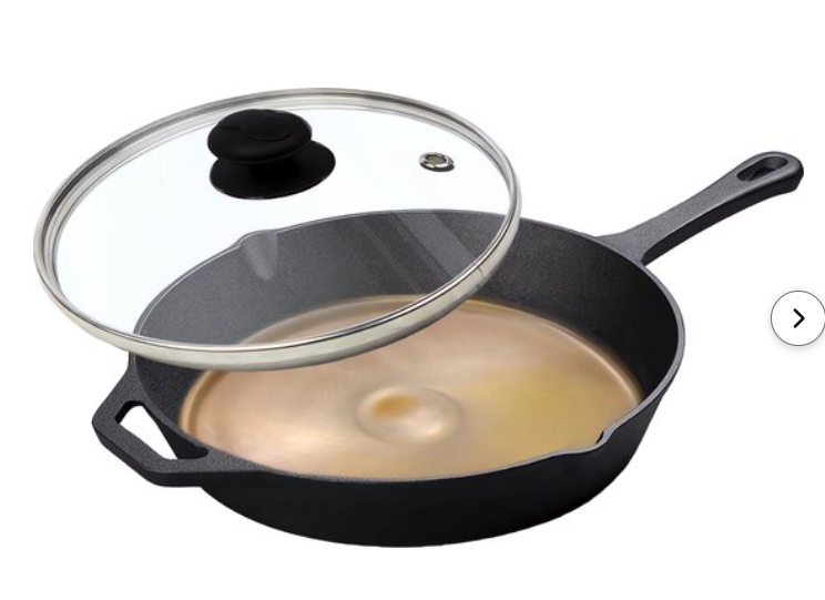 Gepolijste skillet gietijzeren koekenpan - 30 cm inclusief deksel
