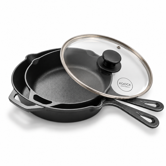 Skillet gietijzeren koekenpan 30 & 25 cm- 2 stuks (inclusief deksel)