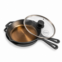 Gepolijste skillet gietijzeren koekenpan 25 & 30 cm (2 stuks) inclusief deksel